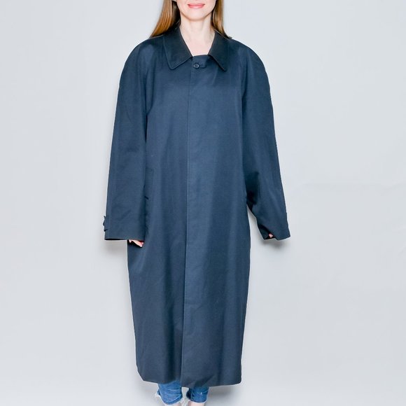 117. BURBERRY London VINTAGE Heritage Trench Men's Blue Collared Car Coat 44 R - Picture 1 of 10